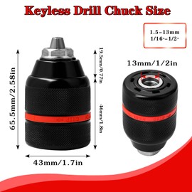1.5-13mm Keyless Hand Drill Chuck 1/2-20UNF with SDS Plus Adapter, Hakkin Self-tighten Drill Chuck Adapter, 1/4" Hex Shank Converter Hex Handle 1/2'' Socket Square Wrench Adapter for Multi Purpose