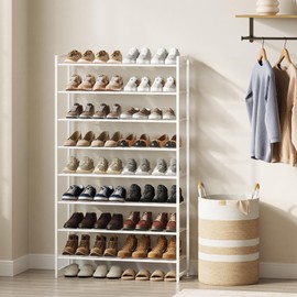 Nunsino Shoe Rack for Closet, Metal Shoe Organizer, 8 Tier Garage Shoe Rack Max Holds 40 Pairs,Shoe Storage Shelf,Entryway, White