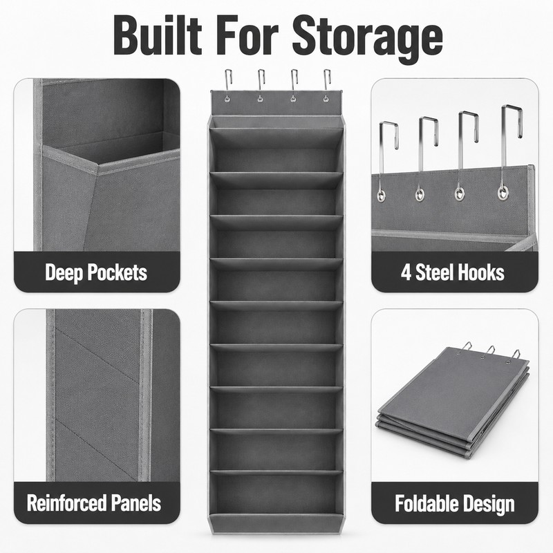 10-Tier Over-the-Door Shoe Organizer with Deep Pockets, Large Hanging Shoe