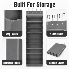10-Tier Over-the-Door Shoe Organizer with Deep Pockets, Large Hanging Shoe Storage Rack with Adjustable Hooks