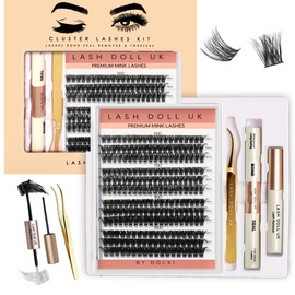 60d + 70d + 80d + 100d Cluster Lash Extension Kit with Glue Bond Seal Remover & Tweezers - UK Seller - D Curl - 12mm, 14mm, 16mm - DIY Individual Eyelashes, Classic, Russian, Hybrid