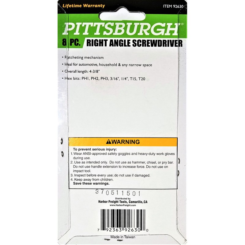 Right Angle Screwdriver, Ratcheting, 7 Hex Bits [PH1, PH2, PH3,