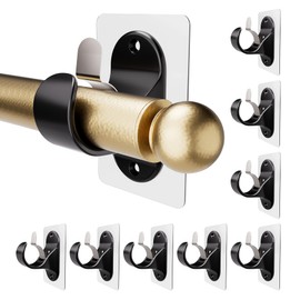 8 PCS No Drilling Curtain Rod Hanger, Stick-on Curtain Rod Holders for Max 1.3in Rods, 18lbs Black Nail-free Brackets for Bathroom, Living Room, Kitchen