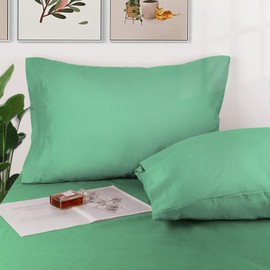 Lirex 2 Pack Pillow Cases, 100% Cotton Breathable Pillowcases Pillow Covers, 50 x 75 cm Queen Size, Light Green