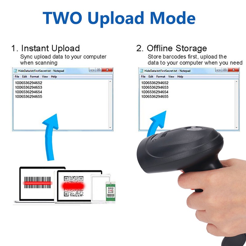 Wireless Barcode Scanner USB 2.4G and Bluetooth 1D Code Reader