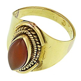 Brass rings carnelian almond rope bows wide antique golden oxidised nickel-free tribal jewellery, Brass