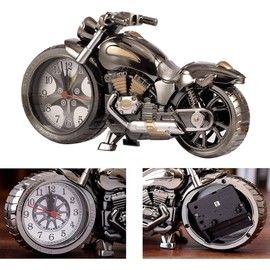 Itian Vintage Retro Motorcycle Style Students Alarm Clock Table Desk Time Clock Cool Motorbike Model Home Office Shelf Decoration Novelty Birthday Children Adults Boys Gift Brown
