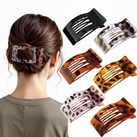 6 Pack Flat & Large French Claw Clips for Women - Strong Hold Hair Claws for Thin/Thick Hair | Tortoiseshell & Solid Colors, Minimalist Hair Accessories for Work, Travel, Sleeping & Everyday Use