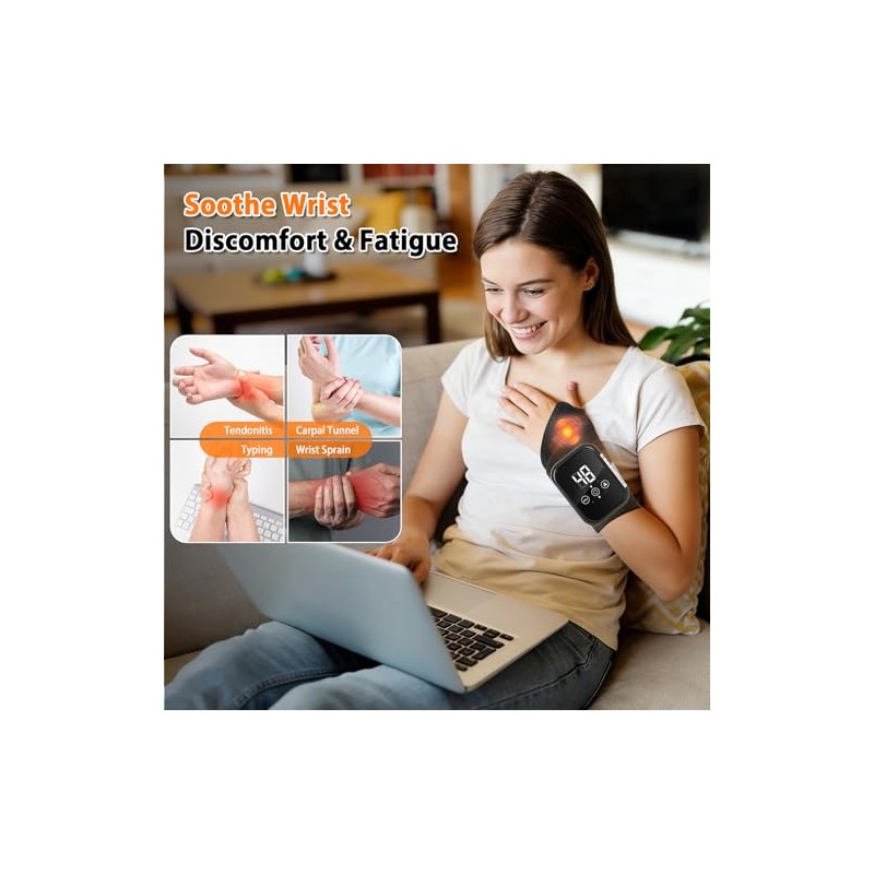 Cordless Heated Wrist Brace with Massager Support Vibration(2 pcs Black)