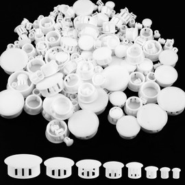 200PCS 8 Size White Plastic Hole Plugs, Screw Hole Covers for Round Holes - 3/16", 1/4", 5/16", 3/8", 1/2", 5/8", 3/4", 1" White Plug Covers Pipe Insert End Caps Drill Screw Hole Plugs