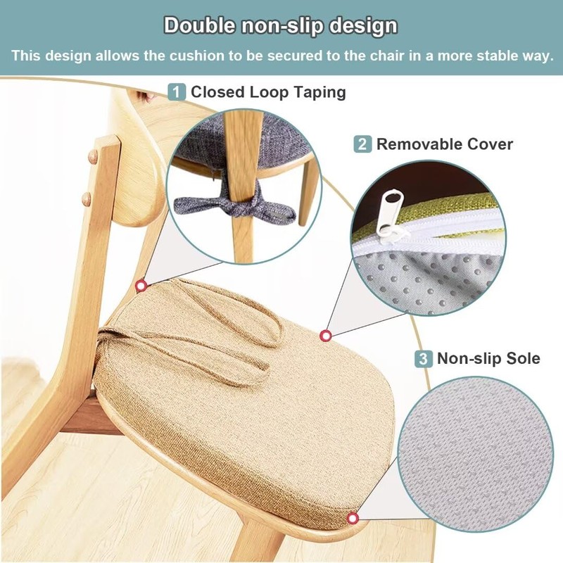 FIOVIP Chair Cushions with Removable Straps Washable, Double Non-Slip Highly