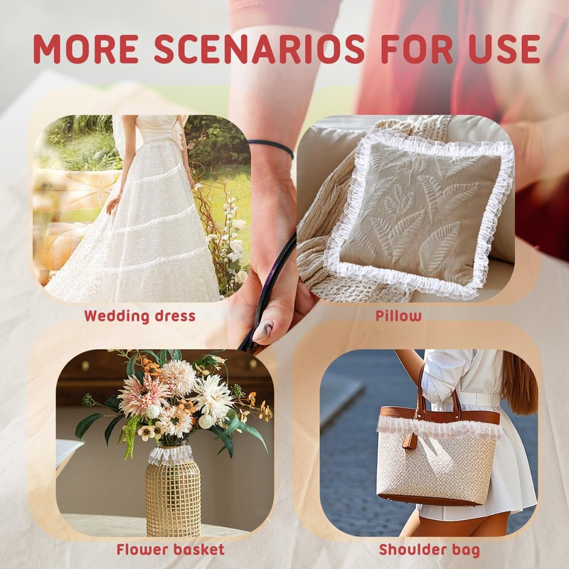 10 Yards Double Layer White Lace Ribbon, 1.97 in Width