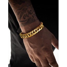 FaithHeart Men's Bracelet 19 cm - 23 cm, Stainless Steel Punk Curb Bracelet 8 mm/12 mm/17 mm, Cuban Chain Bracelet with Folding Clasp for Birthday, Valentine's Day, stainless steel