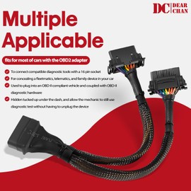 DearChan OBD2 Splitter Y Cable - ODB II Splitter Extension - B6 Y Cable -16 Pin Extension Cable Adapter - 1 Male to 2 Female Cord Adapter - OBD2 Extension Cable, 12 INCH, 20AWG