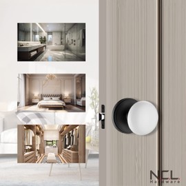 NCL White Door Knobs, 3 Pack Round Passage Door Knob, Matte Black Keyless Door Handles, Porcelain Door Levers