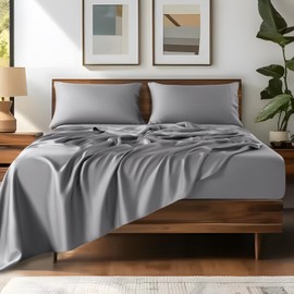 SONORO KATE 100% Eucalyptus Lyocel Tencel Sheets, Luxury Silk Cooling Sheets for Hot Sleepers, Super Silky Soft & Smooth Breathable Sheets, 16" Deep (Grey, Queen)