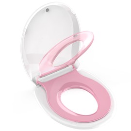 Potty Training Seat Built-in Toilet Seat, Round Toilet Seat 16.5inch with Baby Seat 2 in 1 Soft Close Quiet No Slapping, Magnetic Absorption, Easy Installation for Bottom Fixing Toilet，White and Pink