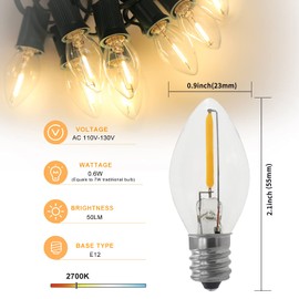MYEMITTING 6 Pack C7 LED Night Light Bulbs, Warm White 2700K LED Replacement Bulbs for Window Candles & Chandeliers, E12 Candelabra Base, 0.6 Watt Equivalent to 7 Watt Incandescent Bulb