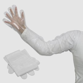 Lucky Farm Disposable long Gloves 50pcs 35inch Length Plastic Long Sleeve Gloves for Veterinary Arm Protection