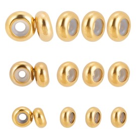 DICOSMETIC 30 Pieces 3 Sizes Stainless Steel Flat Round Beads Rondelle Slider Spacer Beads Stopper Beads with Rubber Inner Slider Beads for DIY Bracelet Necklace Jewellery Making