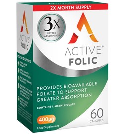 ACTIVEIRON Active Folic, Folic Acid Supplement for Pregnancy, 60 Capsules, Fights Tiredness & Fatigue, 3X Better Absorption of L-Methylfolate, Vegan, Gluten Free & Sugar-Free, 2 Month Supply