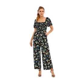 Love Welove Fashion Summer Jumpsuits for Women 2025 Floral Dressy Casual Loose Wide Leg Short Sleeve One Piece Romper Outfits