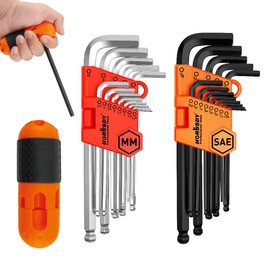 HORUSDY 27PCS Durable Hex Key Allen Wrench Long Arm Set with Ball End, Metric and Standard Sizes Allen Key Set with Another T Handle, Heat-treated CR-V Steel