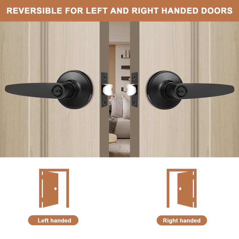 Probrico 2 Pack Entrance Door Levers Door Lock in Black,