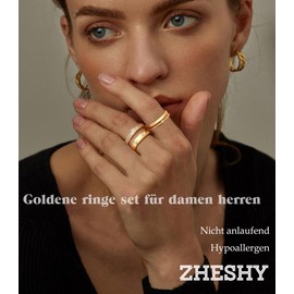 ZHESHY 3 Pieces Gold Silver Ring for Women 18 Carat Gold-Plated Gold Rings Set Finger Ring Thumb Ring Knuckle Stackable Silver Rings Engagement Ring Wedding Rings with Cubic Zirconia Women Girls Size