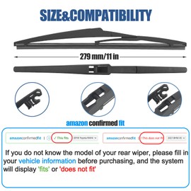 GSPSCN 11"Rear Wiper For Jeep Grand Cherokee 21-14/Toyota Matrix 2008-2003 Prius V 2012-2019/Chevy HHR 11-06/Kia Rio 17-12 Sorento 15-10 Soul 19-10 Back Windshield Wiper Blade (H281/11-A)