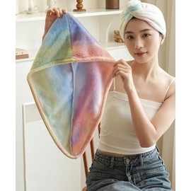 Microfiber Hair Towel Wrap - for Women, Men & Kids - Travel & Bathroom Essential, Hair Drying Towel with Button, Towel Turban, Head Towel to Dry Hair Quickly (Rainbow, One Size)