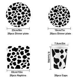 ZOOMPIL Cow Print Party Tableware Set, Farm Party Tableware Set, 82 Pieces Cow Print Party Supplies, Cow Plates Cups Napkins Tablecloth, Serves 20 Guests