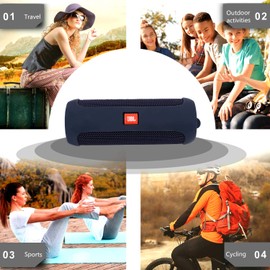 LTGEM Silicone Carrying Travel Case Compatible with JBL FLIP 5 Waterproof Portable Speaker with Extra Carabiner - Black