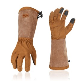 Vgo... Gardening Gloves Men Long Sleeves in Leather with Touchscreen, Long Work Gloves Gauntlet Thorn Proof Heavy Duty for Yard Garden Agriculture (8/M,SL6592-M,1Pair)