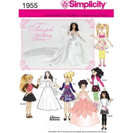 Simplicity 1955 Wedding Doll Clothes Sewing Patterns, for 10.5'', 11.5'' and 12.5'' Dolls