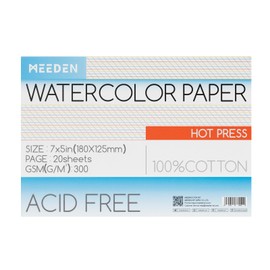 MEEDEN Watercolour Paper Pad, 100% Cotton Watercolour Paper Pad with 20 Sheets, 140lb/300gsm, Acid Free Art Paper for Watercolour, Gouache, Ink and More, 5" x 7" Hot Press