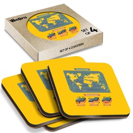 4 x Square Coasters - Tectonic Plates World Map Cork Backed MDF Glossy Tea Coffee Accessory #60619