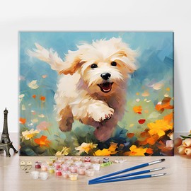 TISHIRON Paint by Numbers for Adults Beginners, Dog Painting by Numbers, Paint by Numbers, Paint by Numbers, Junior DIY Painting by Numbers for Adults, on Canvas, Home Decoration, 40 x 50 cm