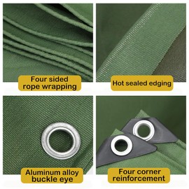 Canvas Tarp, Canvas Tarps Heavy Duty Waterproof, for Outdoors, Truck, Water Resistant, UV Resistant Tarpaulin Cover for Car Boat Camping Firewood Woodpile,Green (6 x 6 Feet)