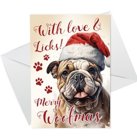 RED OCEAN Bulldog Christmas Card, Funny Dog Greetings Card, Christmas Card For Mum Dad, Bulldog Greetings Card, Dog Christmas Cards