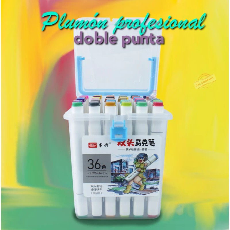 J.H. Comapny Set 36 Plumones Profesional Doble Punta Pantone Rotulador
