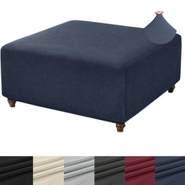 ANWUCHEN Ottoman Cover Square-Stretch Knitted Jacquard Square Ottoman Cover -Soft Square Ottoman Covers Slipcover -Thick Storage Ottoman Cover Foot Stool Cover with Elastic Bottom Medium Blue