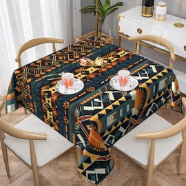 HYTTER Waterproof Decorative Tablecloth 54"x54" Square Warm and Soft Feel, Good Wrinkle Resistance, Washable and Reusable African Tribal Ethnic Texture Pattern