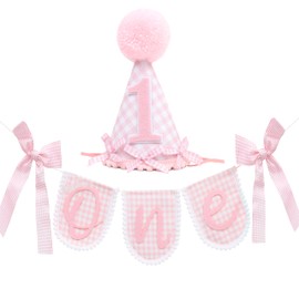 Juego de sombrero y pancarta de fiesta con lazo de mariposa para primer cumpleaños, decoración de dulce uno, accesorio de fotos para bebé niña, arco de cumpleaños, suministros de telón de fondo