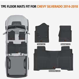 All Weather Car Floor Mats for 2014-2018 Chevy Silverado/GMC Sierra 1500 Crew Cab, 2015-2019 Silverado/Sierra 2500 HD/3500 HD Crew Cab, TPE Rubber Floor Liners Full Set for Chevy Silverado Accessories