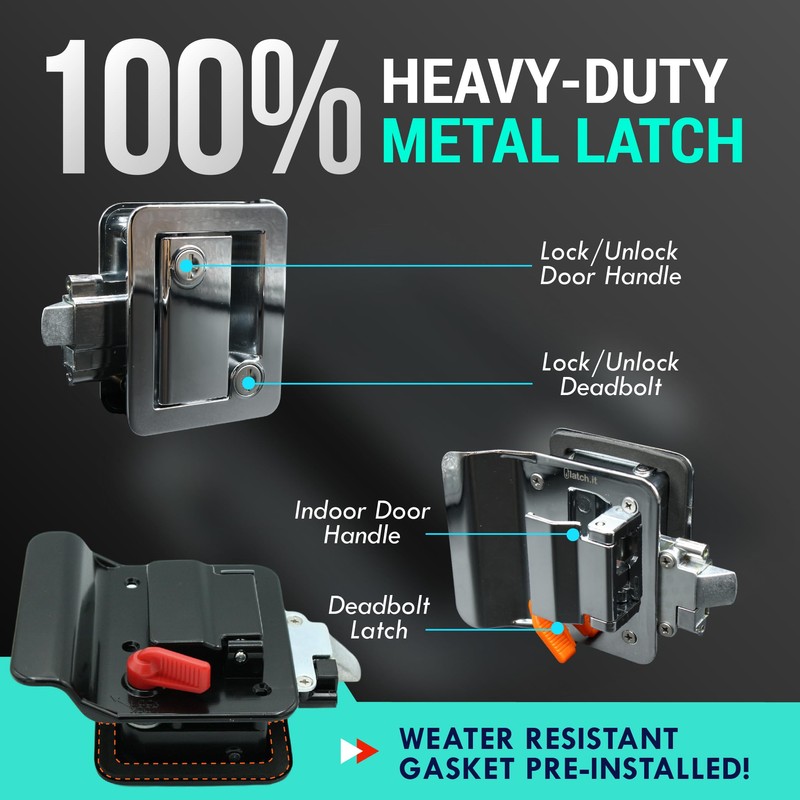 LATCH.IT Chrome RV Door Latch | 2 Keyed Alike RV