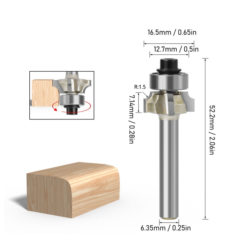 Round Over Router Bit Roundover Edge Bit Woodworking Chamfer Tool