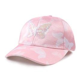 Girls Baseball Cap Kids Cute Sun Hat Adjustable Trucker Hats Toddler Rainbow Floral Ponytail Caps Spring Summer (Pink Butterfly, 4-8 Years)