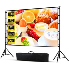 YIOKUTE Projector Screen with Bracket, 150 inch 16:9 Large Indoor Outdoor Cinema Screen, 4K HD Wrinkle Resistant Design, Suitable for Home, Party, Office, Classroom - With Tote Bag