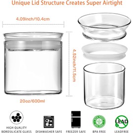 ZENS 17oz Glass Food Storage Jars Set of 6, Clear Glass Canisters Set with Airtight Lids, Small Storge Container jar for Kitchen Spice, Sugar Container, Blooming Tea, Snacks